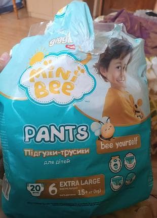 Підгузки-трусики mini bee pants 6 extra large (15+ кг) 8 шт
