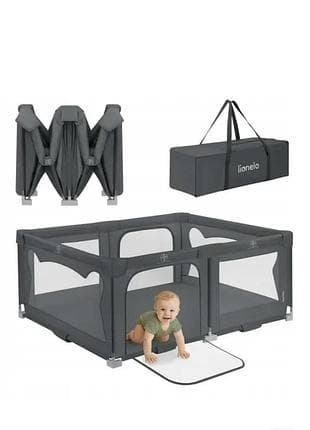 Складний дитячий манеж lionelo florence easy fold grey graphite 150x180см, з практичною сумкою для перенесення