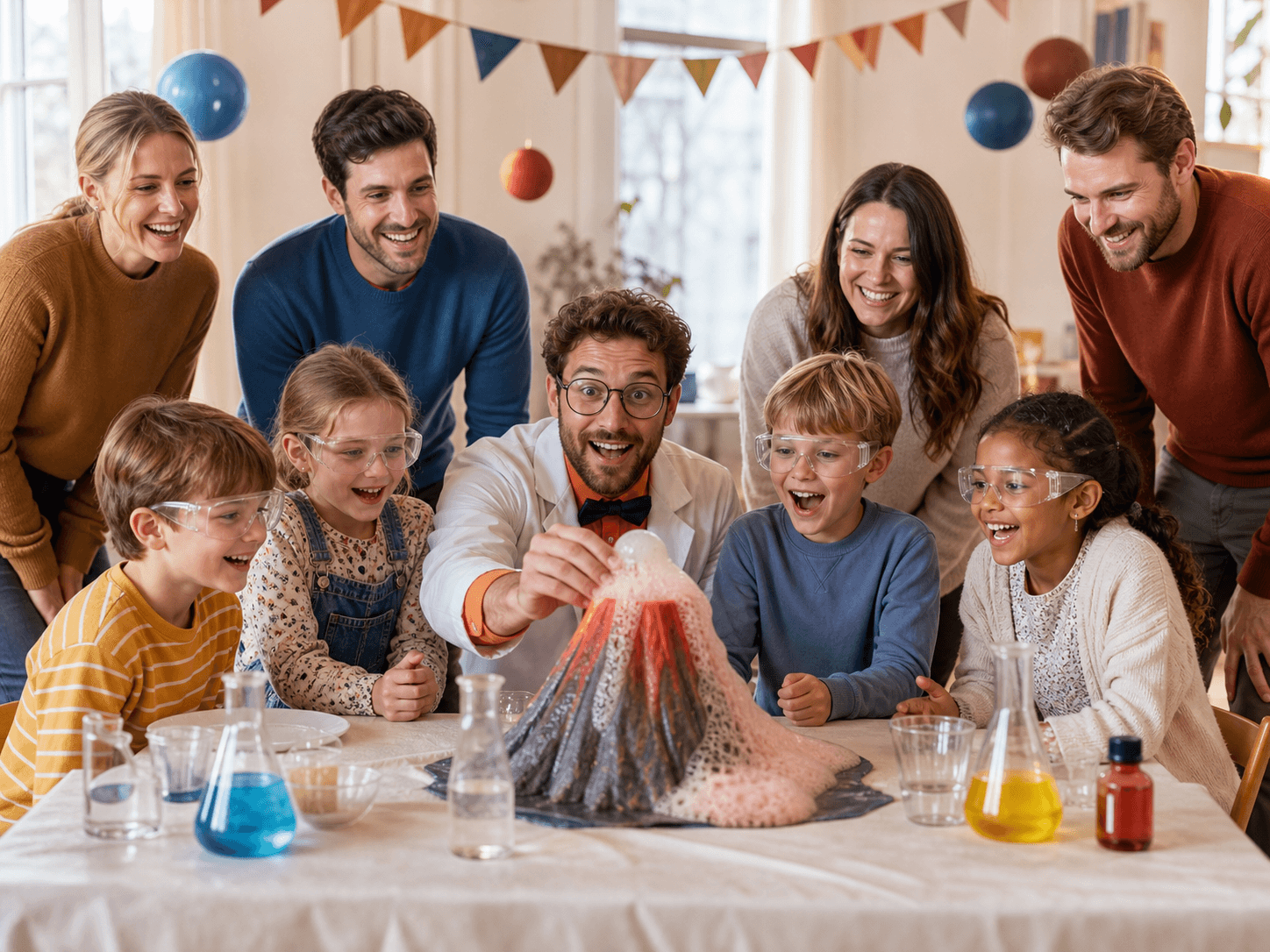 Families enjoying a children's science birthday show