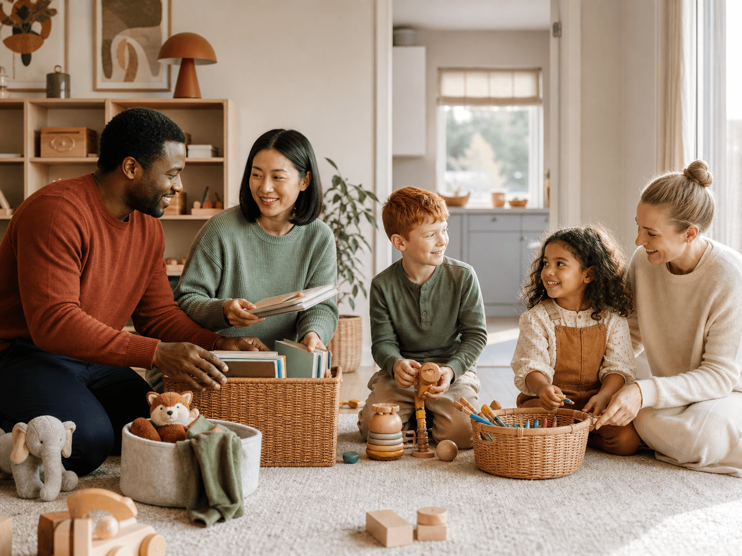 Two families organising a children's playroom together