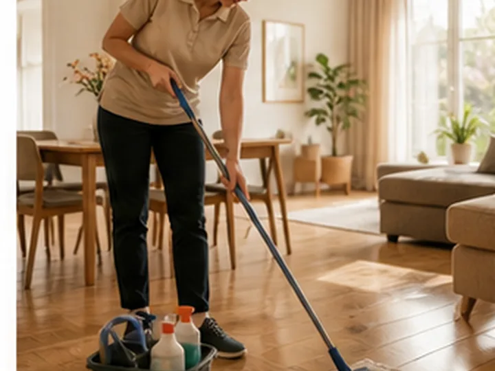 Illustrative editorial scene representing Home cleaning and household help
