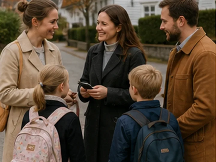 Illustrative editorial scene representing Temporary school-run coordination