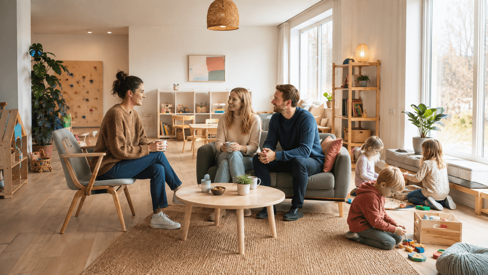 Illustrative editorial scene representing Find a babysitter on an external platform