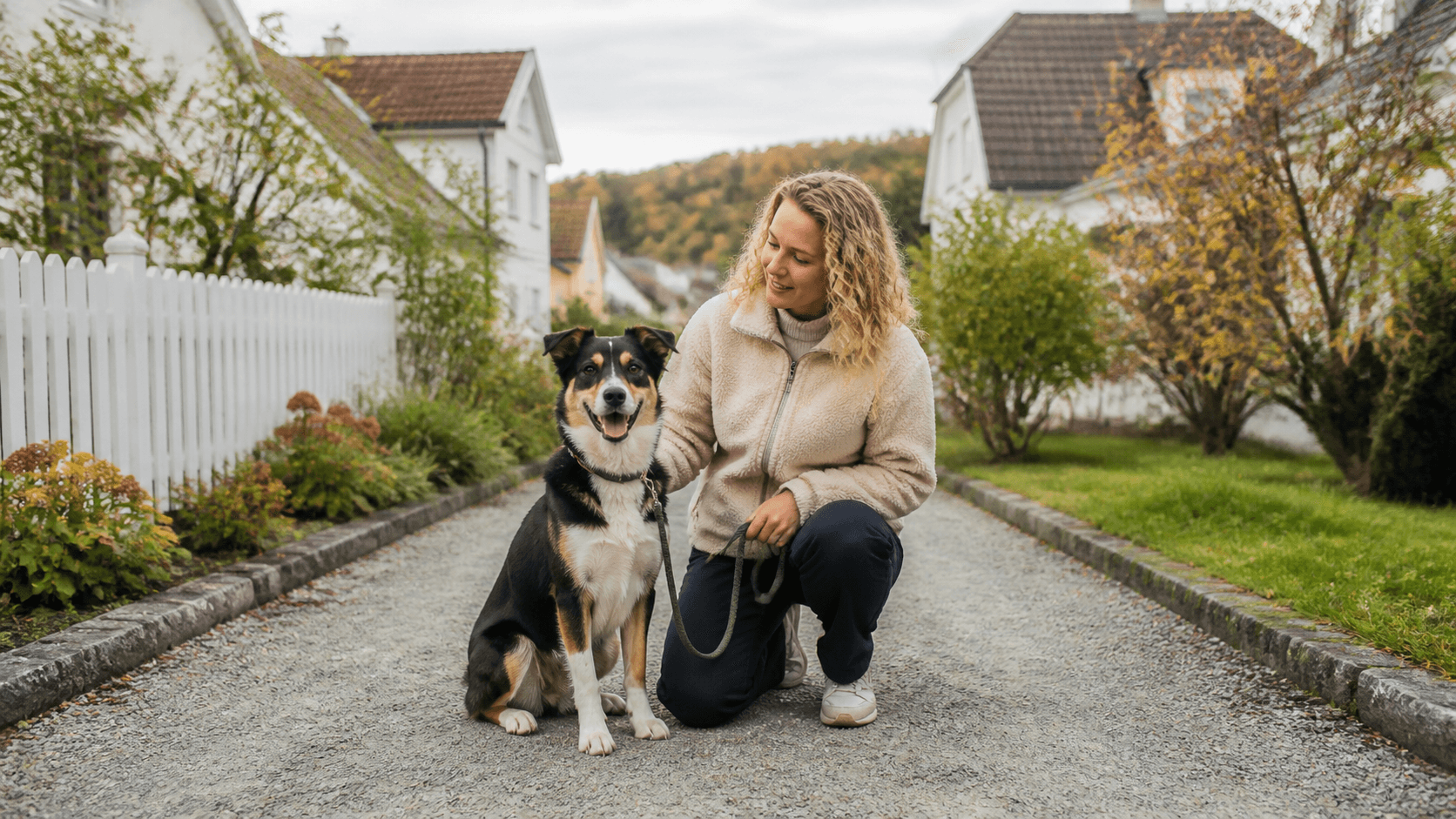Illustrative editorial scene representing Dog walking during family activities