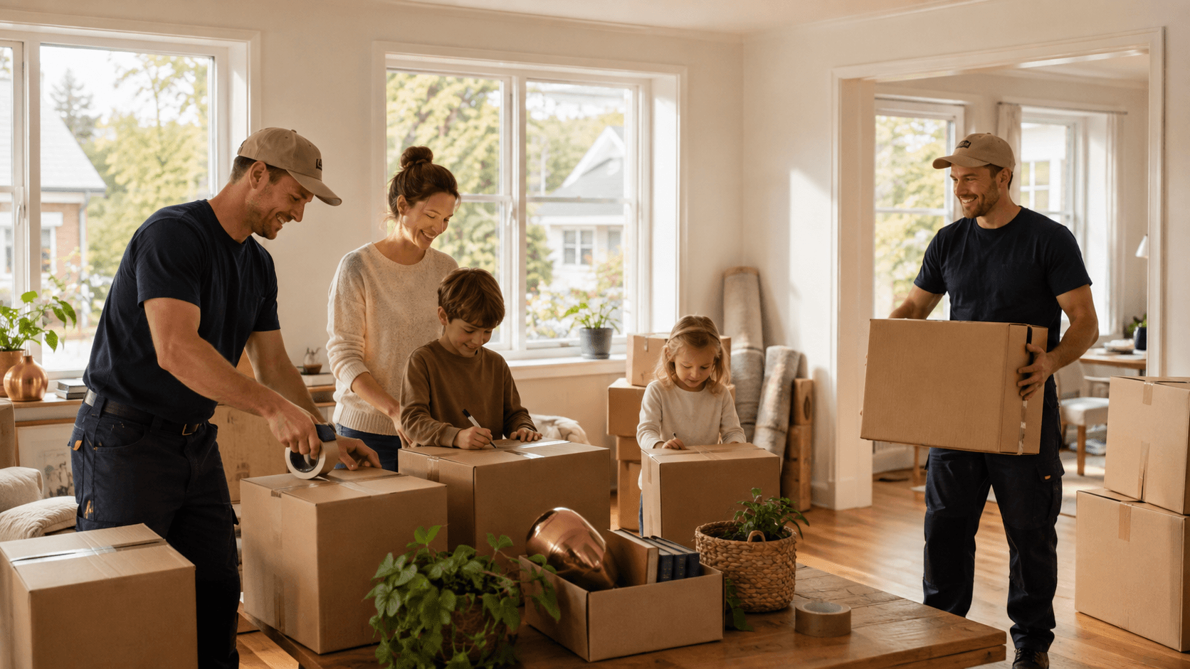 Illustrative editorial scene representing Packing help before a family move